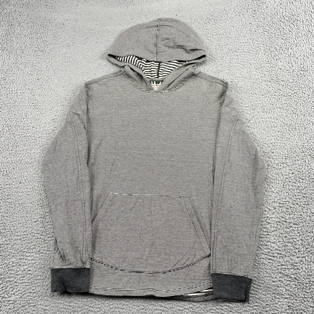 Lucky Brand Hoodie Mens Large Grey Striped Pullover Kangaroo Pocket Cotton L
